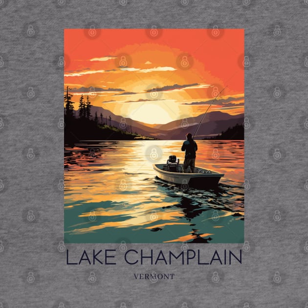 A Pop Art Travel Print of Lake Champlain - Vermont - US by Studio Red Koala